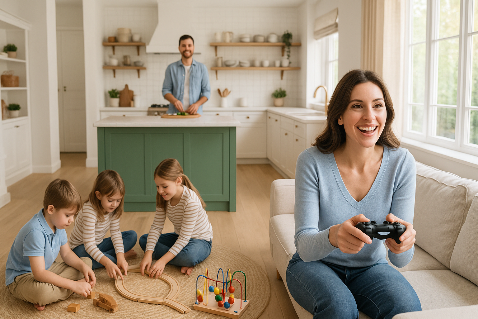 Happy family in their new house